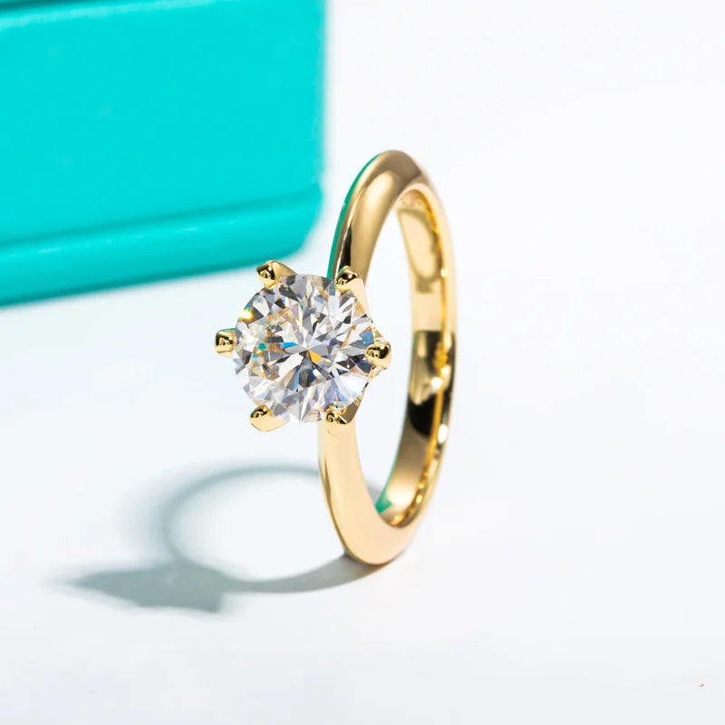 D Color Moissanite Engagement Ring – 3CT, Yellow Gold Plated 925 Sterling Silver, GRA Certified