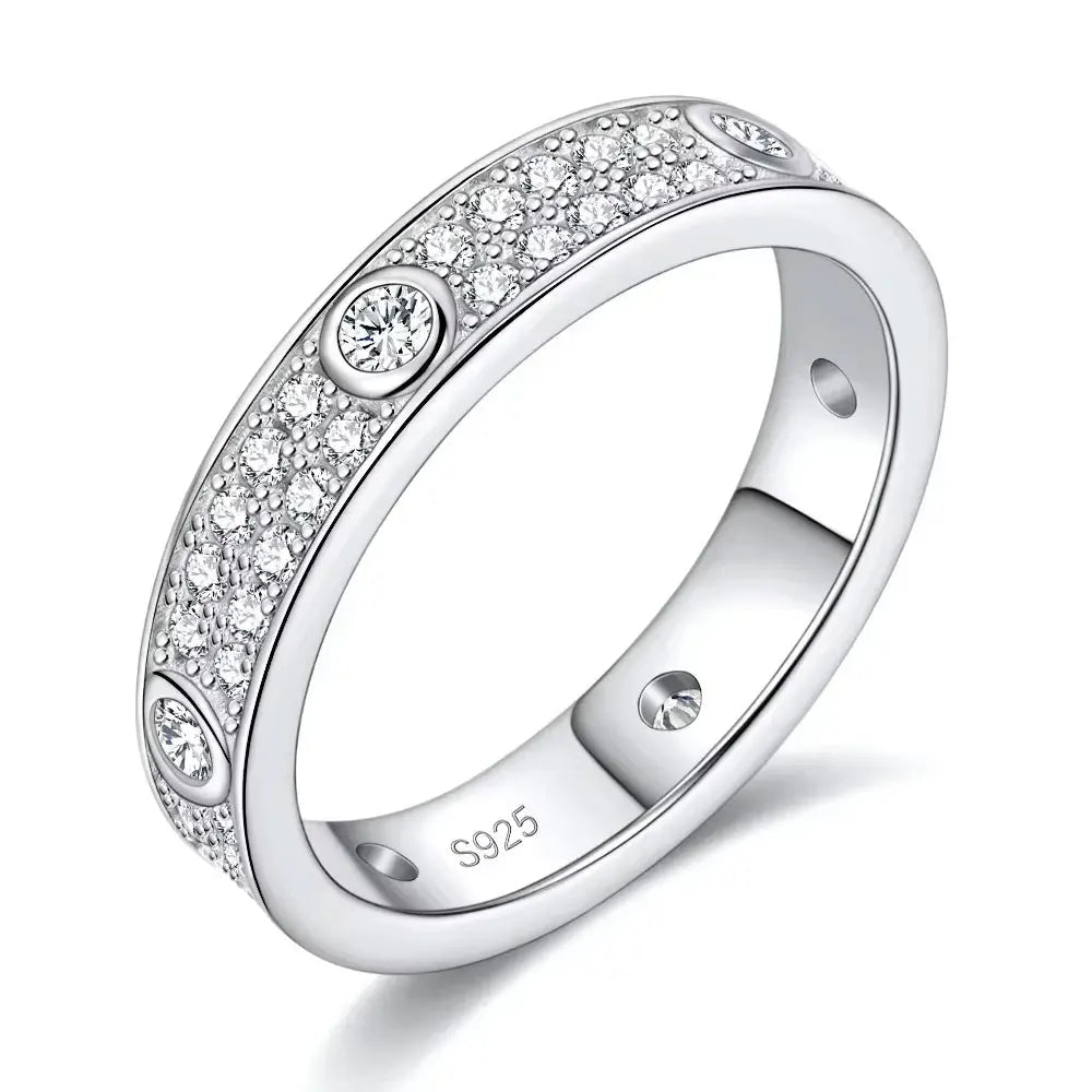 Eternity Moissanite Wedding Band 2mm White Gold Plated 925 Sterling Silver Engagement Ring