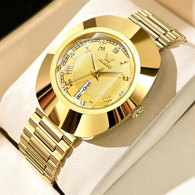 Women’s 44MM Luxury Quartz Watch Roman Numeral Dial Auto Date Push Clasp Water Resistant