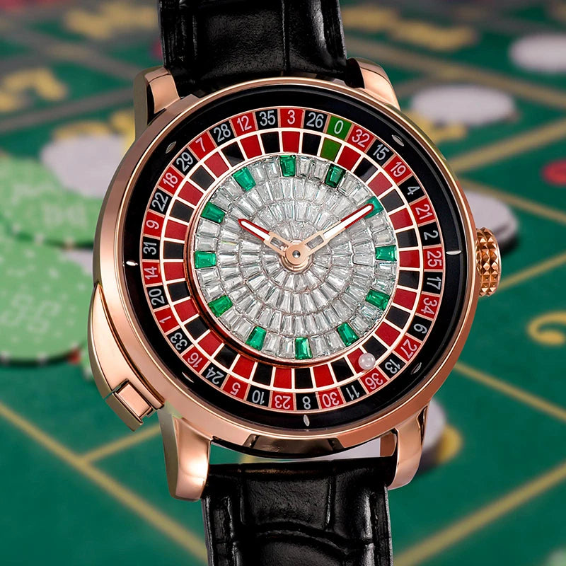 Mechanical Roulette Dial Watch | Interactive Elegance with Diamond Detail by PINDU - RoyElite