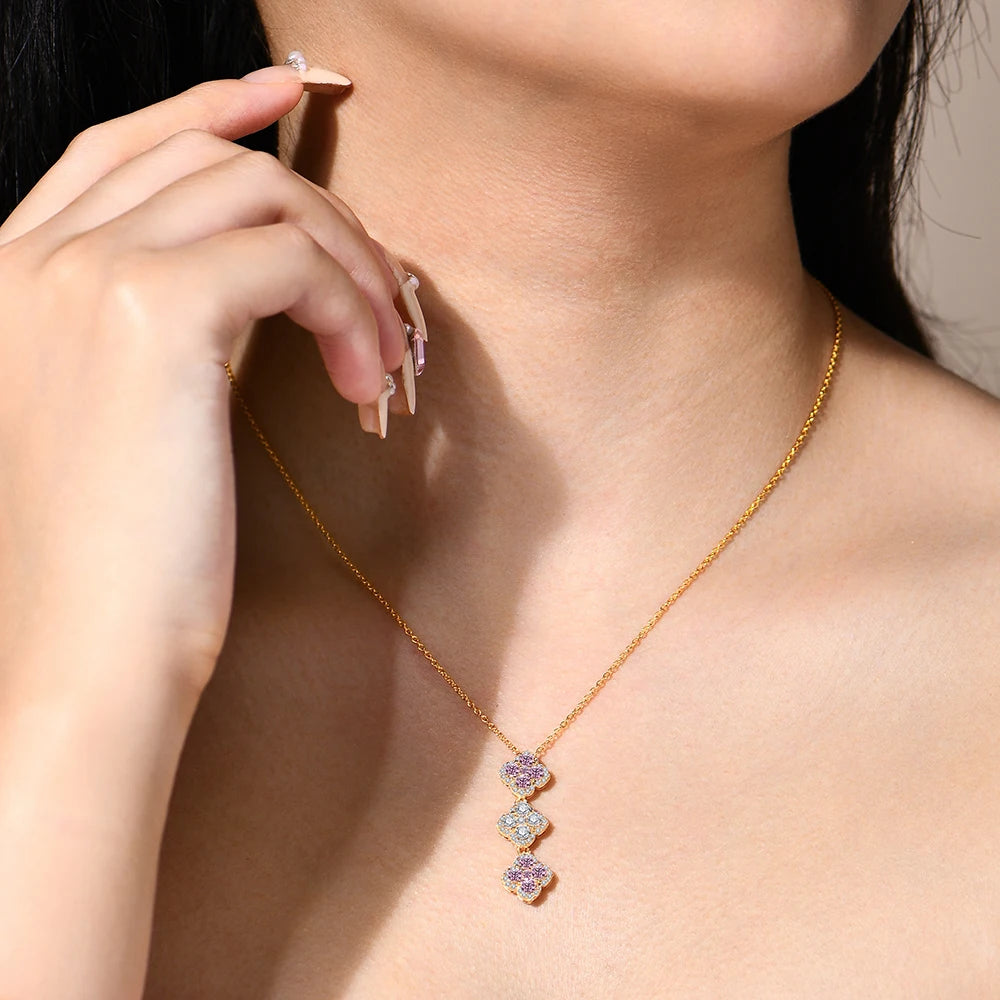 Women’s Moissanite Pendant Necklace Sterling Silver Flower Design Wedding Accessory