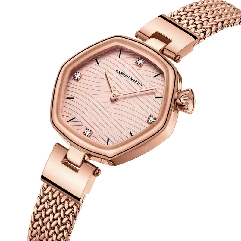 Women's Rose Gold Quartz Watch 30mm Oval Alloy Case Steel Mesh Band 3ATM Water Resistant