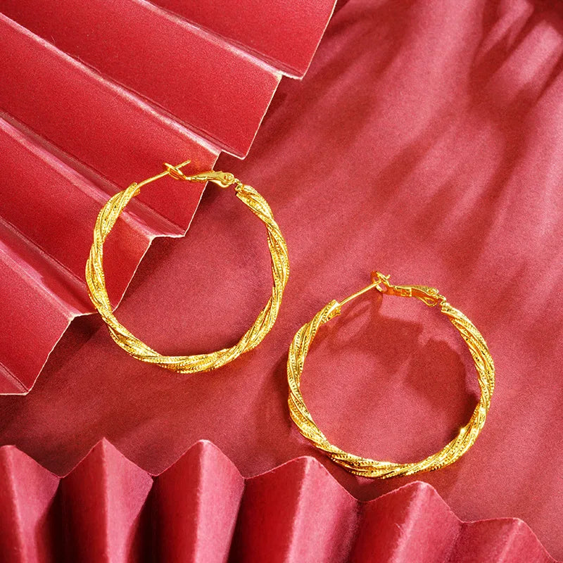 Golden Luxe 24K Pure Gold Twist Circle Earrings – Luxury Finish