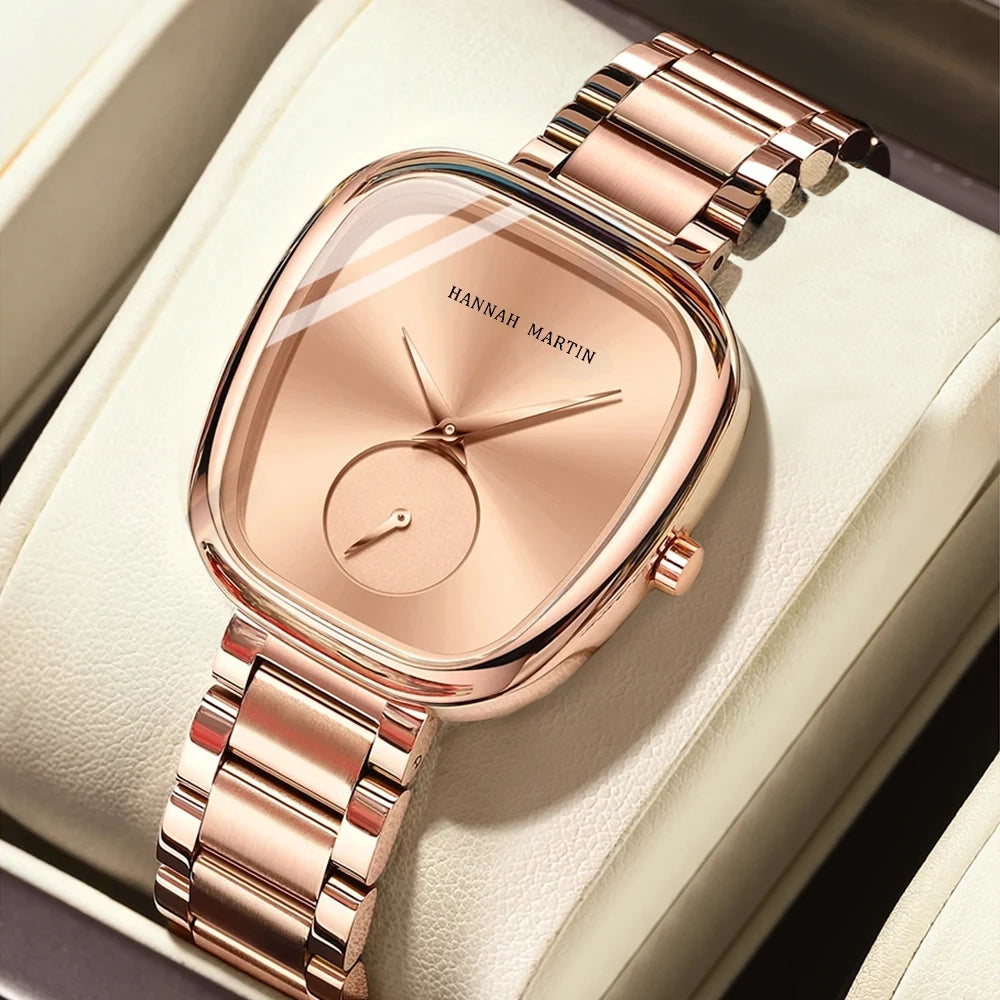 Women’s Rose Gold Quartz Watch Tonneau Case Shock & Anti-Magnetic Water Resistant