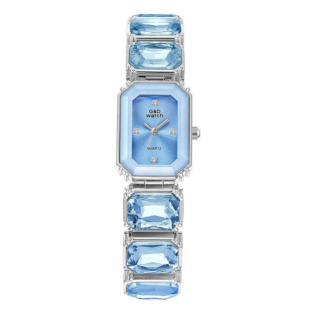 Gema watch, blue and silver colourway, front view