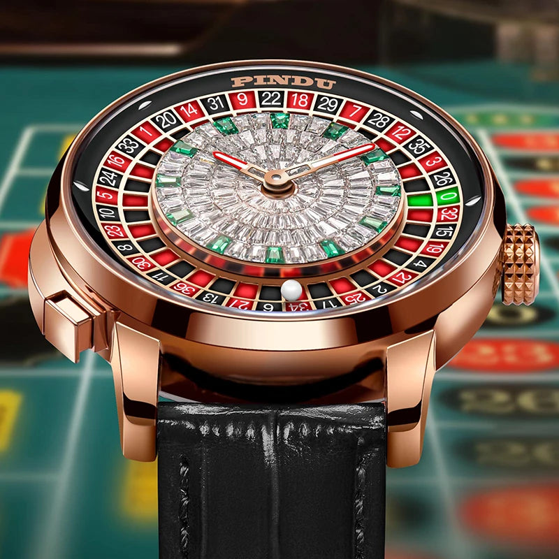 Mechanical Roulette Dial Watch | Interactive Elegance with Diamond Detail by PINDU - RoyElite
