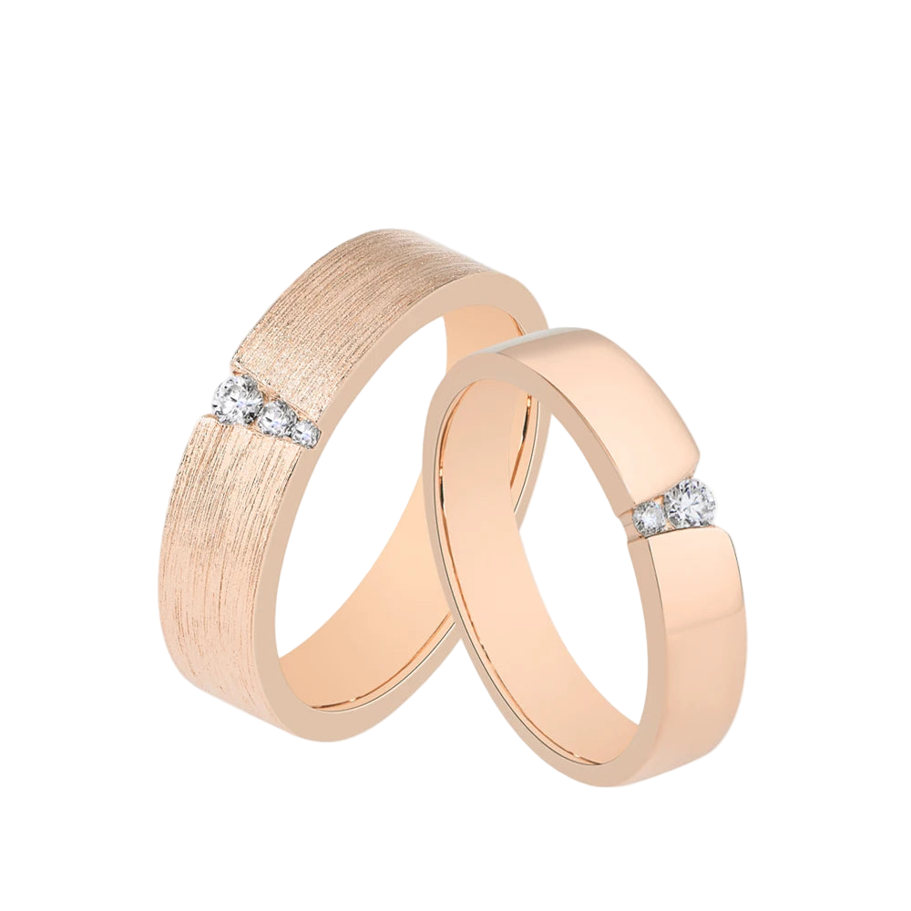 Women and Men Moissanite Couple Rings Brushed Design Sterling Silver Wedding Bands