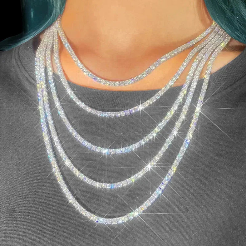 Women’s Moissanite Tennis Necklace D Color S925 Silver Sparkling Diamond Chain