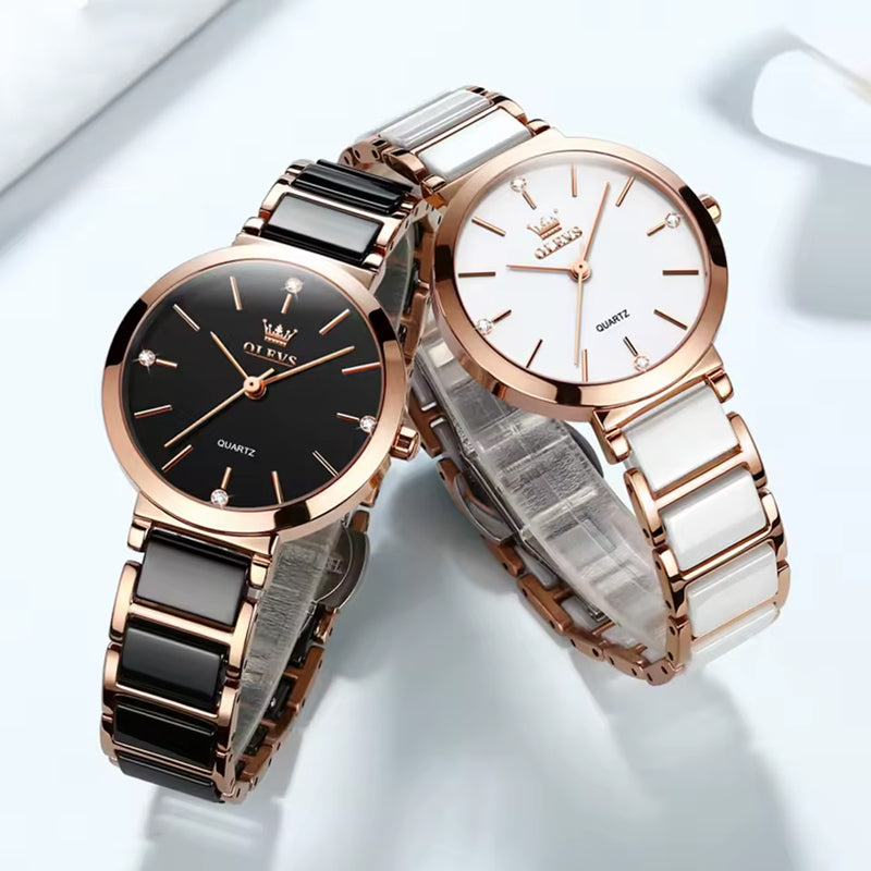 Women's Luxury Quartz Watch 30mm Stainless Steel Ceramic Bracelet Date Water Resistance
