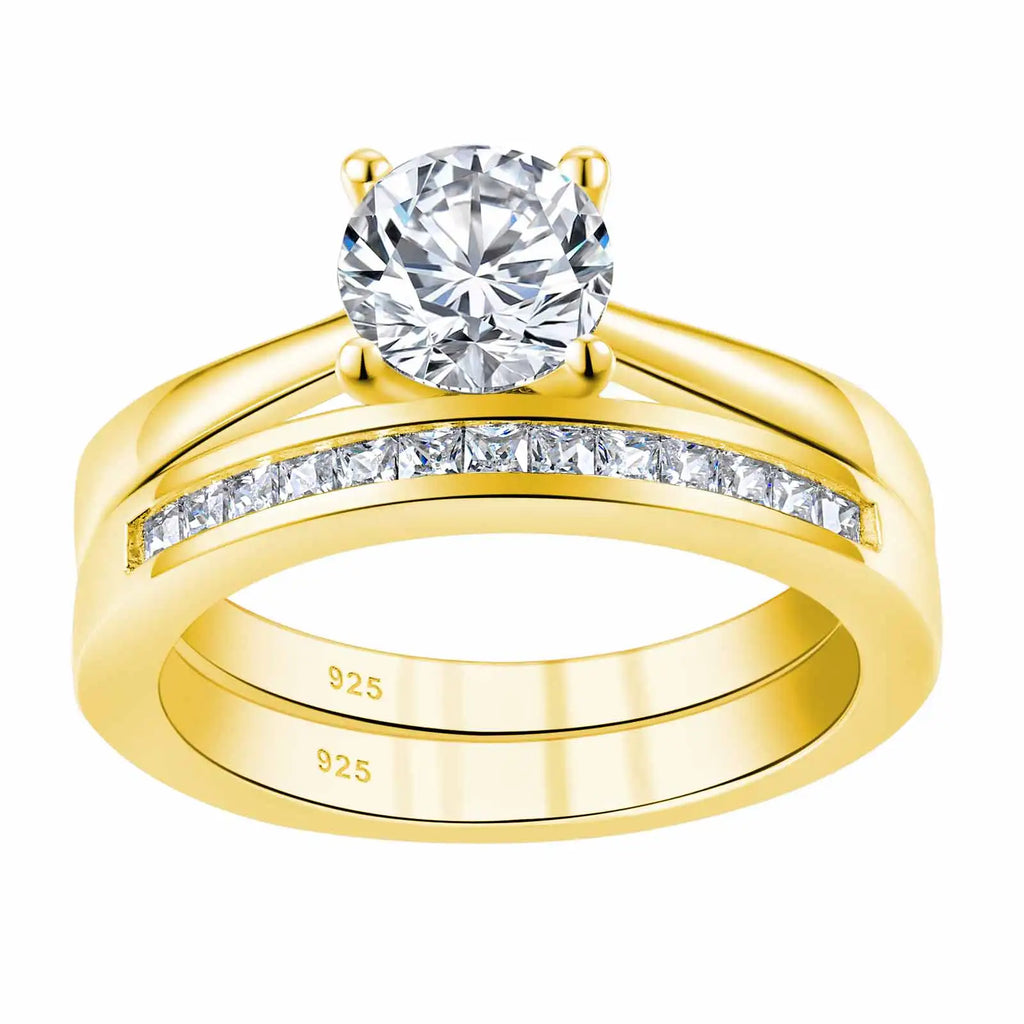 Newshe Solitaire Round Cubic Zirconia Engagement & Wedding Rings – 925 Sterling Silver, White & Yellow Gold Finish