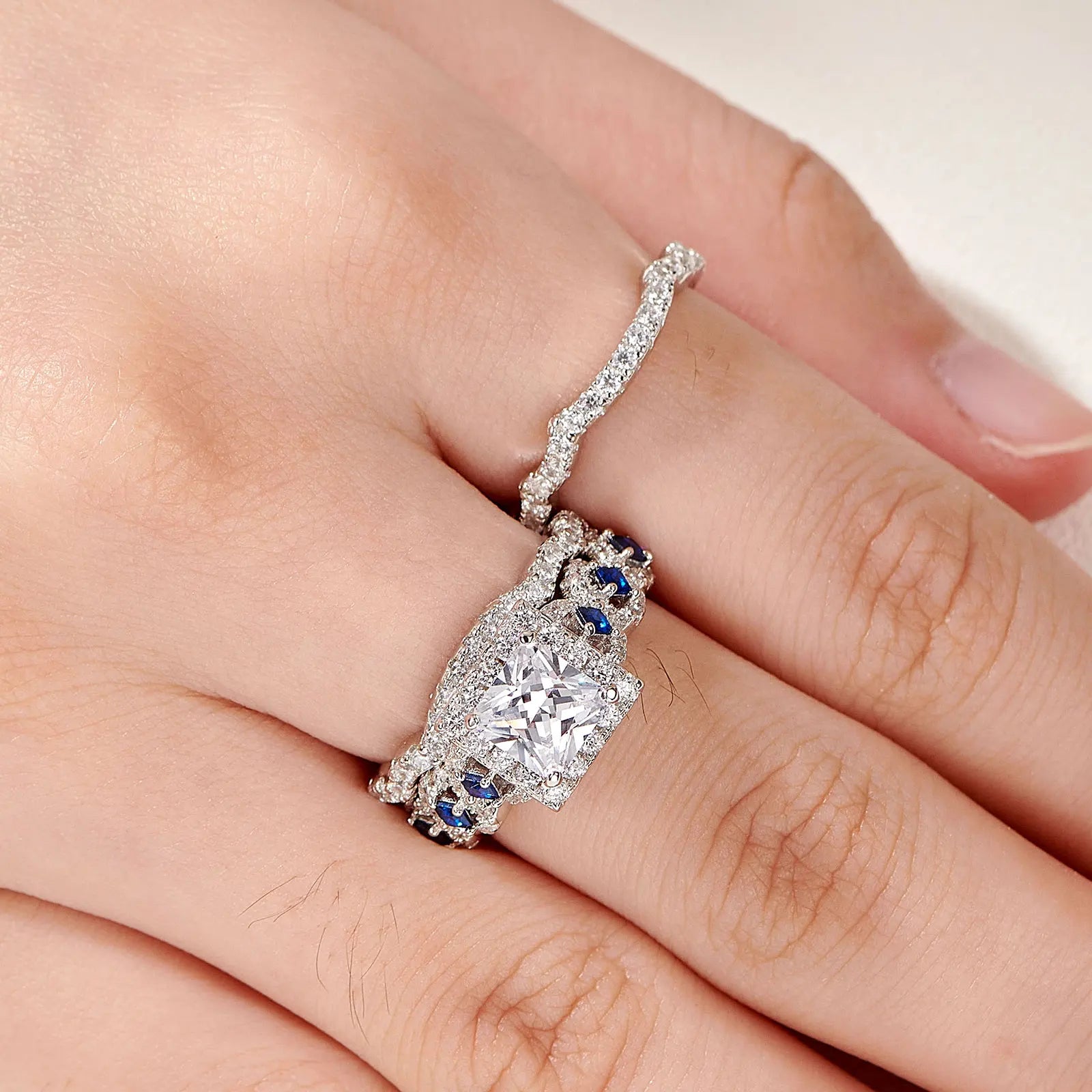 Women’s 3-Piece Princess Cut Cubic Zircon Bridal Ring Set Sterling Silver Jewelry