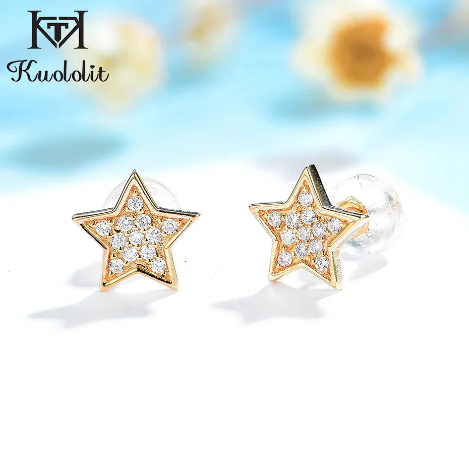 Kuololit Natural Diamond Star Stud Earrings – 10K or 14K Gold Options