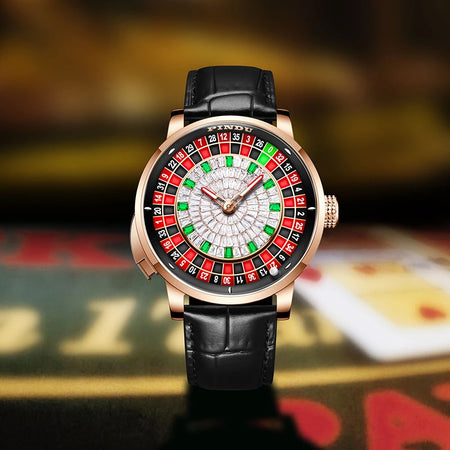 Roulette wheel automatic watch, rose gold case, black — RoyElite