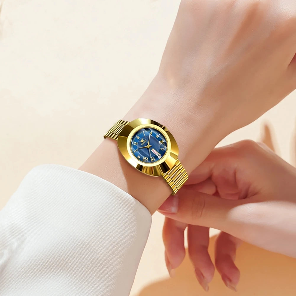 Women’s 44MM Luxury Quartz Watch Roman Numeral Dial Auto Date Push Clasp Water Resistant