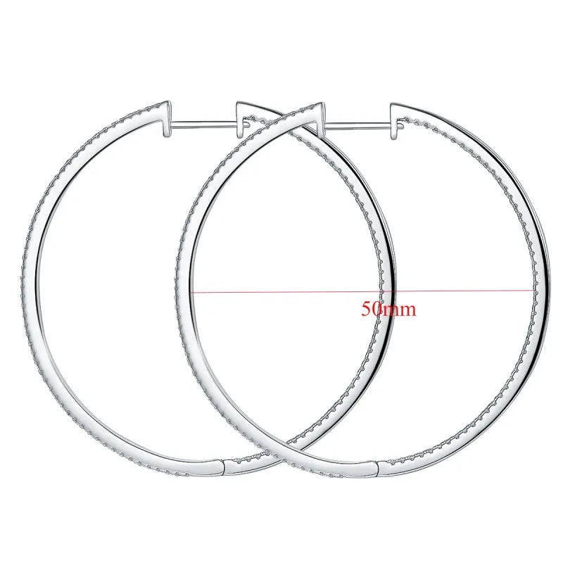 Women’s Moissanite Hoop Earrings 50mm Sterling Silver Full Eternity D Color Sparkling Design