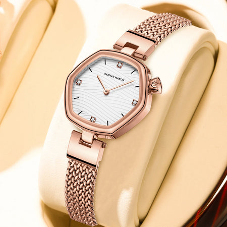 Hannah Martin Top Brand Women Stainless Steel Mesh With White Rose Gold Clock Original Japanese Quartz Movement Luxury Watches - RoyElite