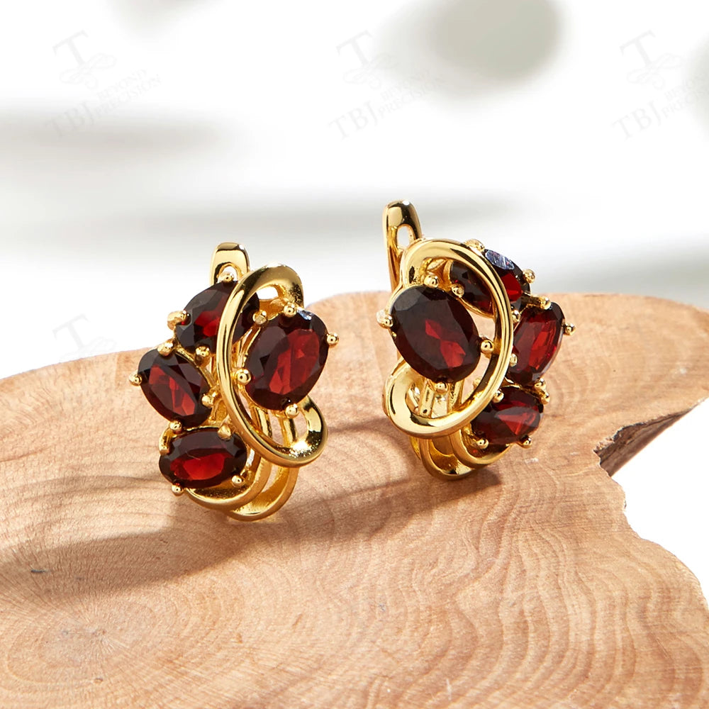Women’s Garnet Leaf Design Ring and Earring Set Sterling Silver Waterdrop Birthstone Jewelry