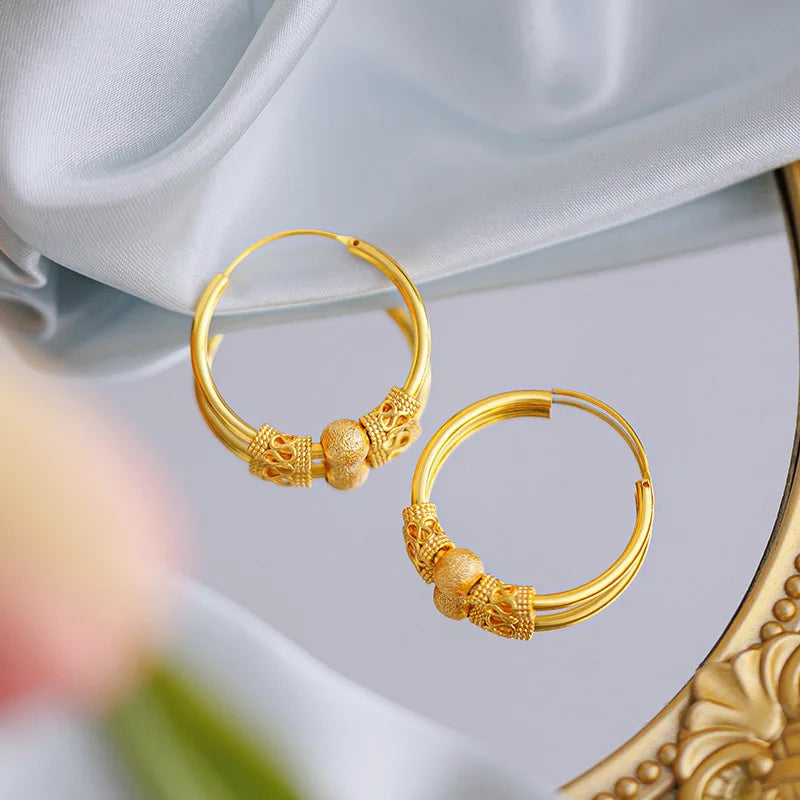 DIWENFU 18K Yellow Gold Geometric Earrings – Elegant Women’s Design