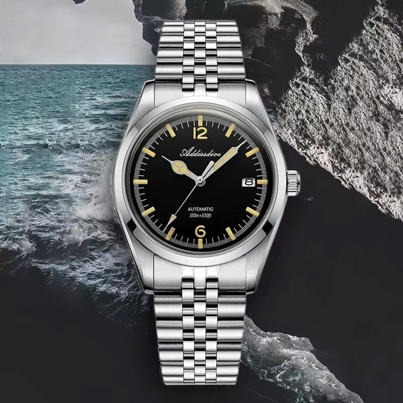 Men’s Automatic Business Watch NH35 Silver Stainless Steel 10ATM Luminous Dial