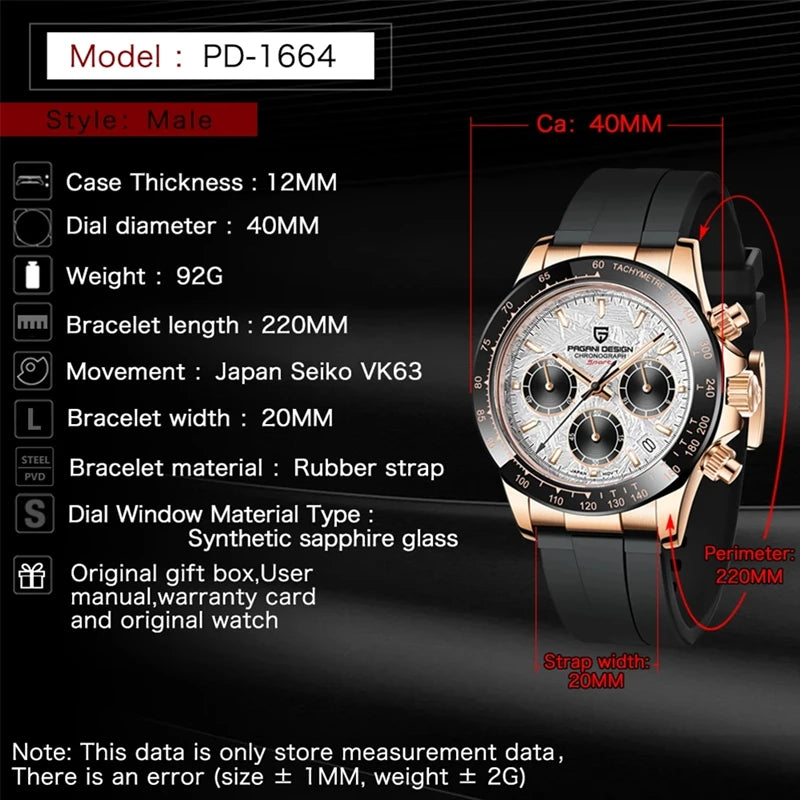 40mm New V2 PAGANI DESIGN Men's Quartz Watches Sapphire Retro Chronograph Stainless Steel Waterproof Watch Men Relogio Masculino