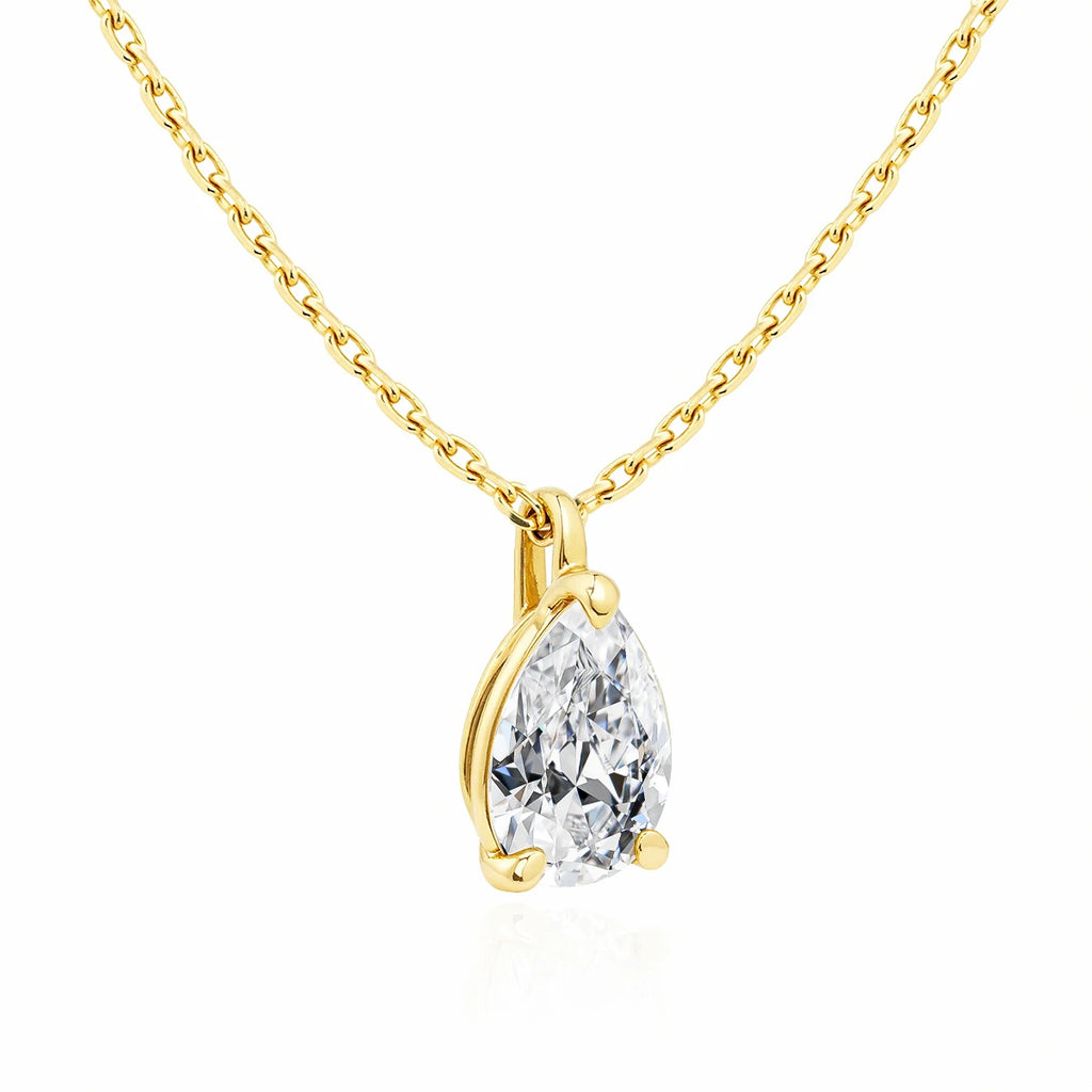 Szjinao Pear Cut 14K Gold Moissanite Necklace – Waterdrop Pendant for Wedding & Party Jewelry