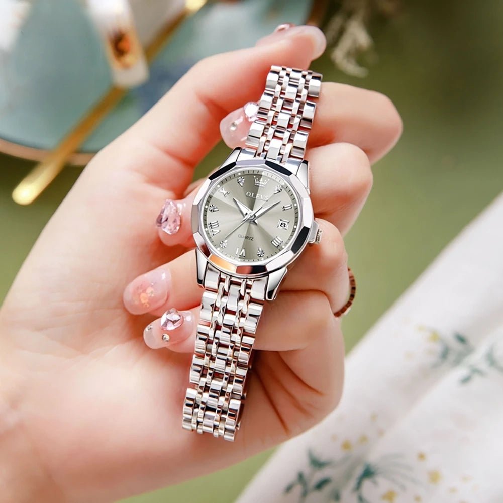Women’s Quartz Watch 27MM Stainless Steel Luminous Hands Auto Date Water Resistant