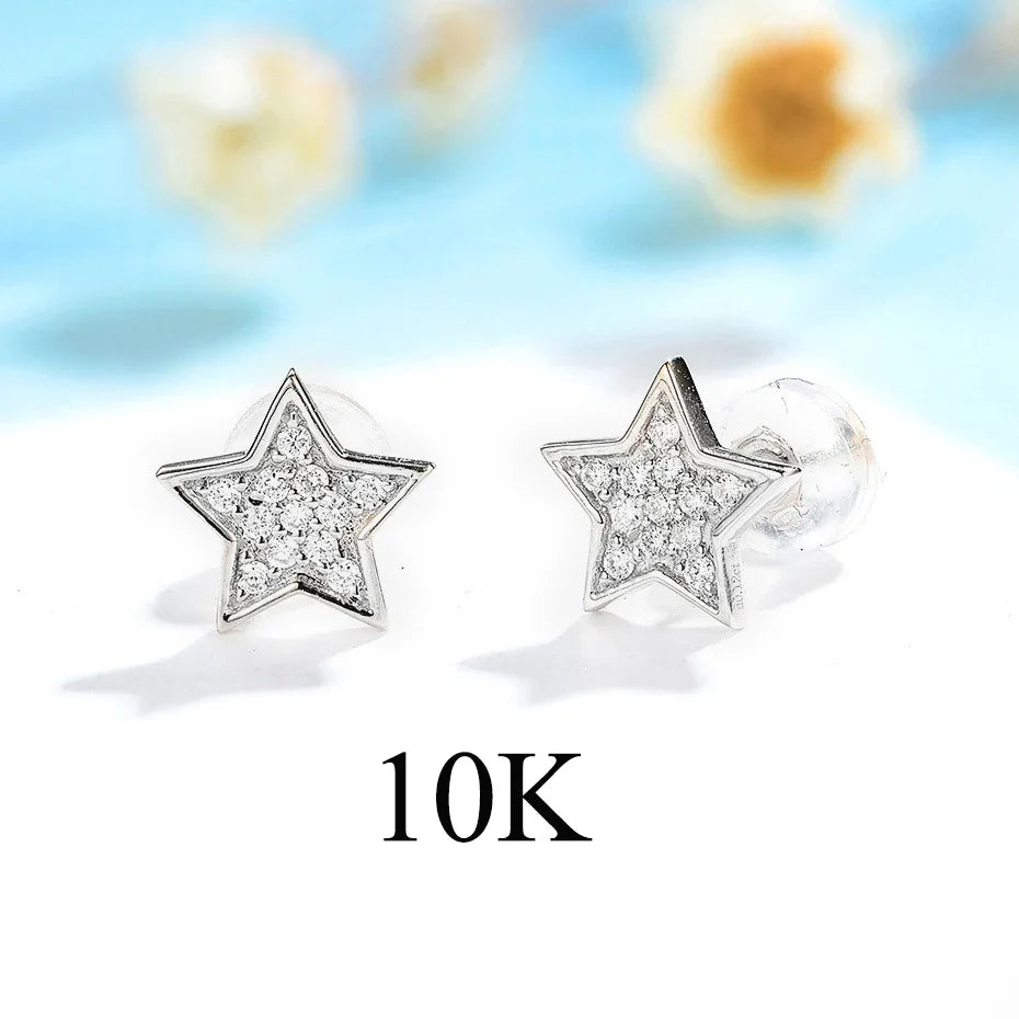 Kuololit Natural Diamond Star Stud Earrings – 10K or 14K Gold Options