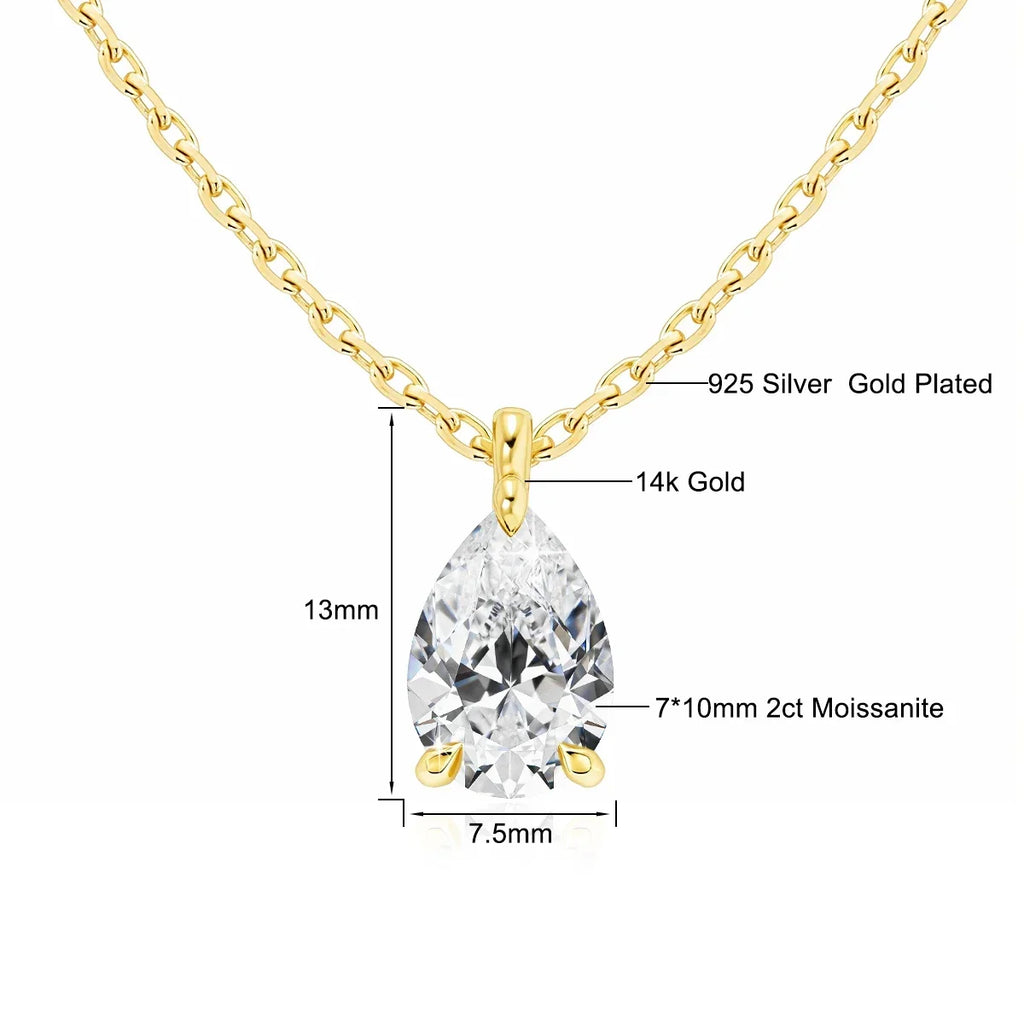 Szjinao Pear Cut 14K Gold Moissanite Necklace – Waterdrop Pendant for Wedding & Party Jewelry