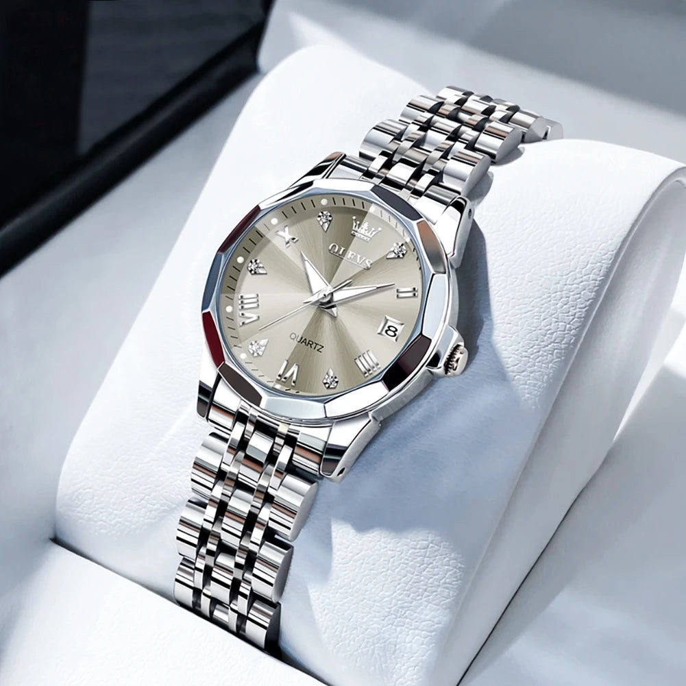 Women’s Quartz Watch 27MM Stainless Steel Luminous Hands Auto Date Water Resistant