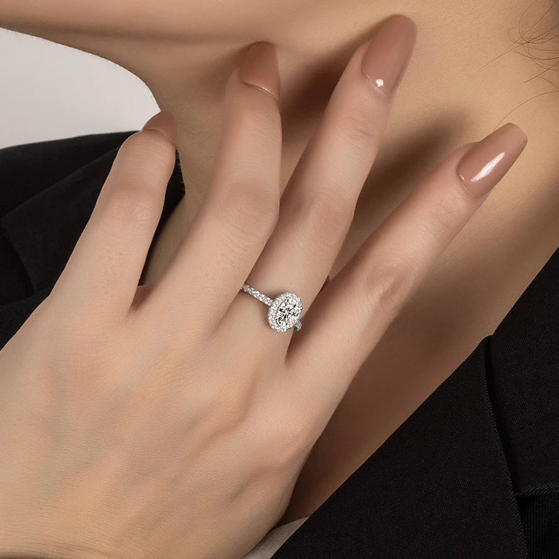 Oval Cut Moissanite Ring Sterling Silver Women Wedding Engagement Jewelry Gift