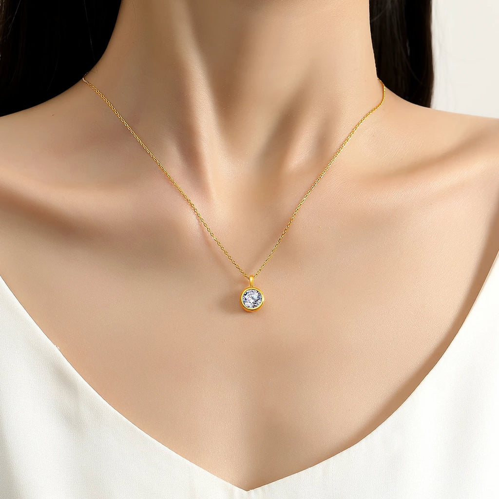 Szjinao Radiant Round-Cut Moissanite & Pearl Pendant Necklace – 18K Gold Women’s Jewelry