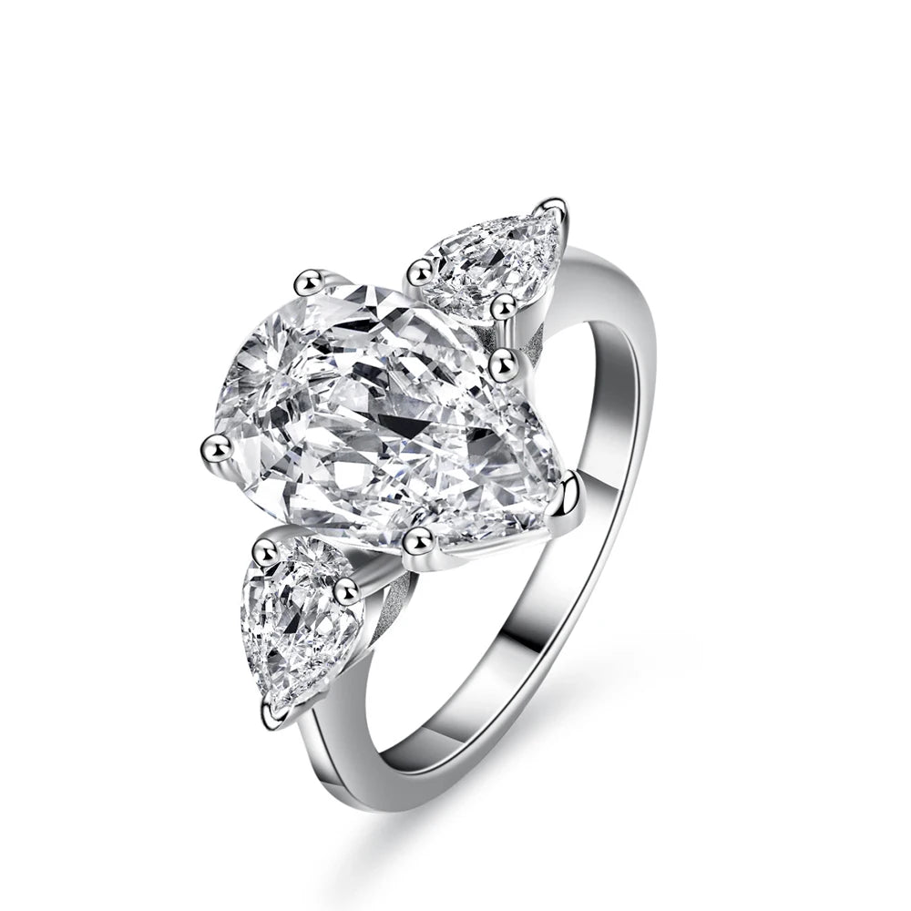 Women’s Moissanite Pear Cut 3-Stone Engagement Ring 925 Sterling Silver Wedding Band