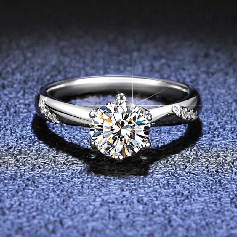 Platinum Moissanite Engagement Ring Six Claw Round Cut Diamond Design for Women Fine Jewelry