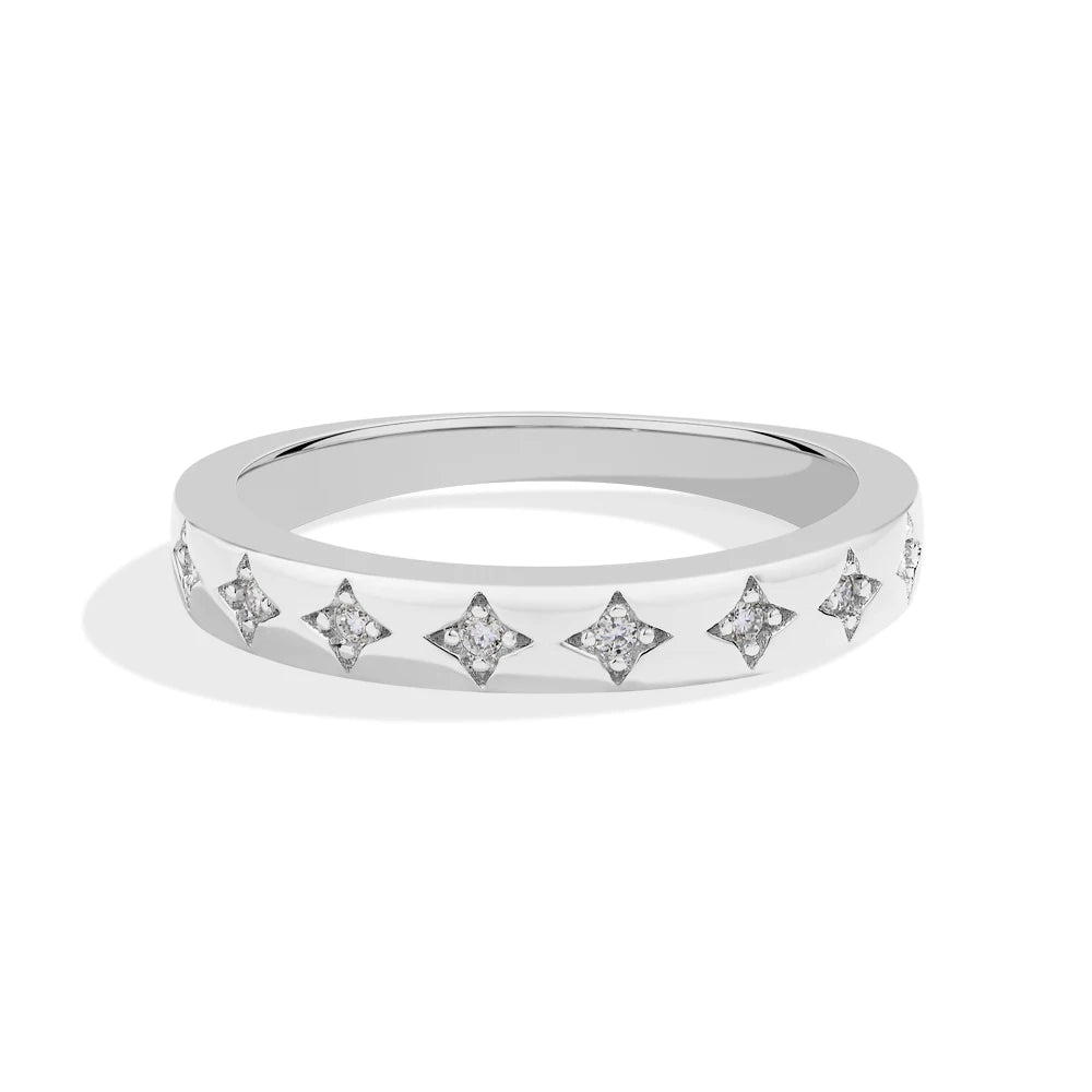 18K White Gold Plated 925 Sterling Silver Star Moissanite Wedding Band for Women