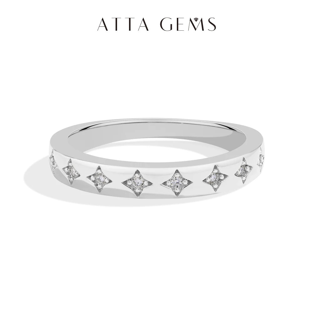 18K White Gold Plated 925 Sterling Silver Star Moissanite Wedding Band for Women