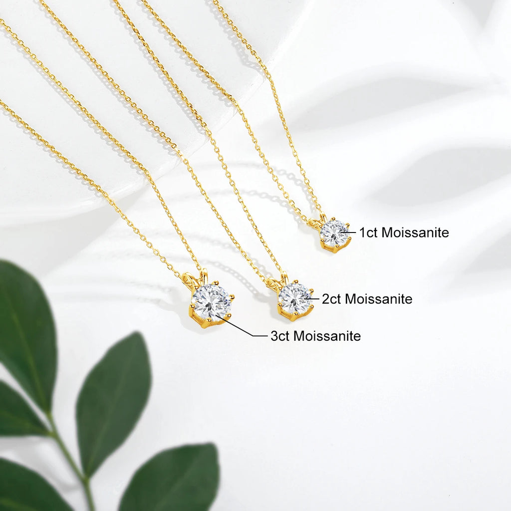 Aurora Goldsmiths Round Cut 14K Gold Moissanite Pendant Necklace – 1ct-3ct Solitaire for Women