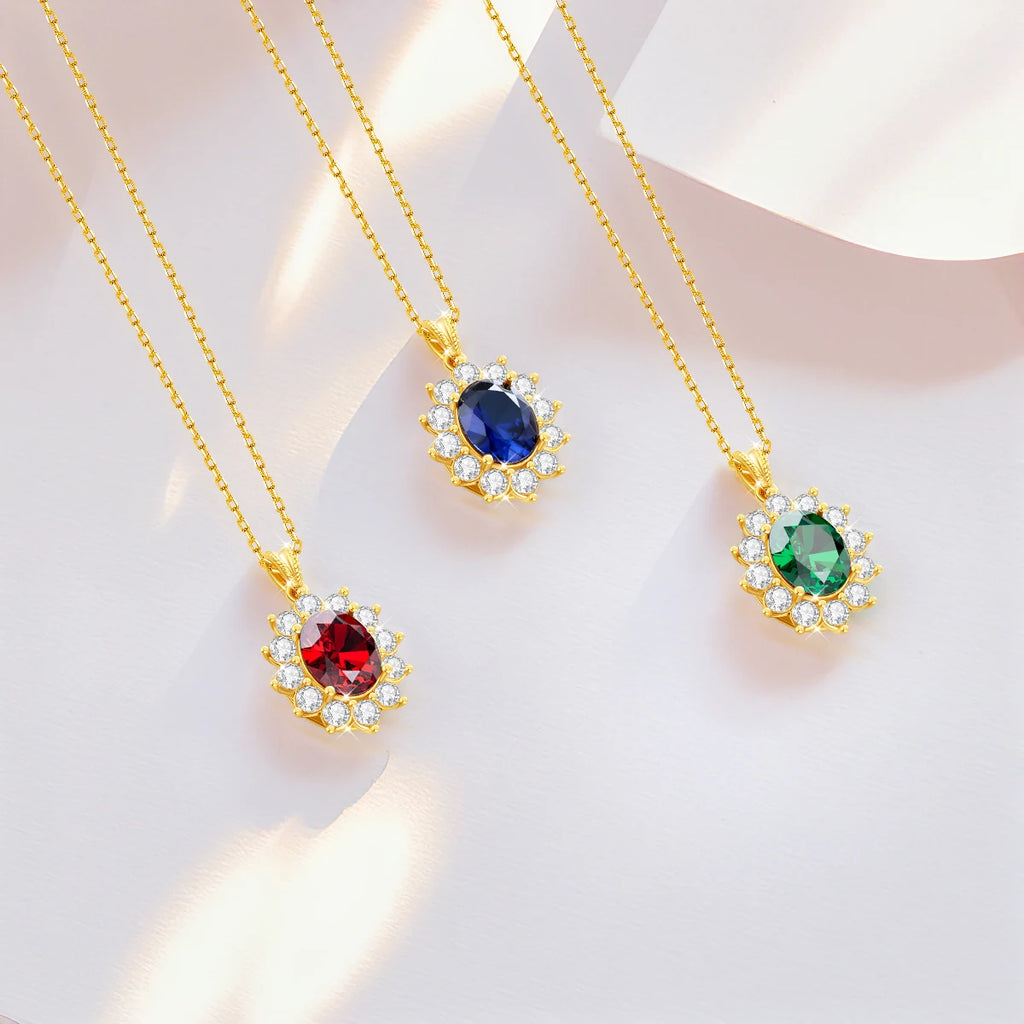 Szjinao Real Blue Corundum 18K Gold Necklace – Princess Kate Oval Pendant with Diamonds