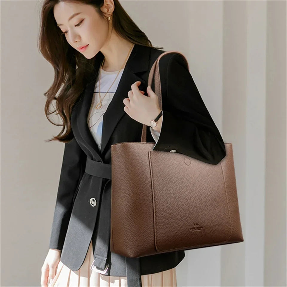 Soft PU Women’s Tote Shoulder Bag with Laptop Compartment