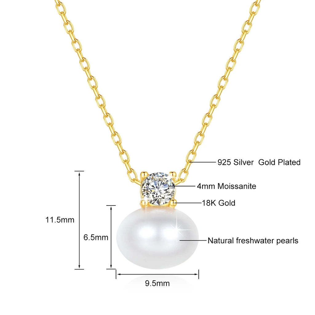 Elegant Craft Jewelry Freshwater Pearl Pendant Necklace – 18K Real Gold with Moissanite Accent