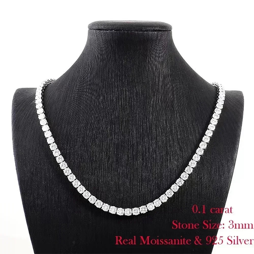 Women’s Moissanite Tennis Necklace Sterling Silver Gradient Diamond Choker Sparkling Jewelry