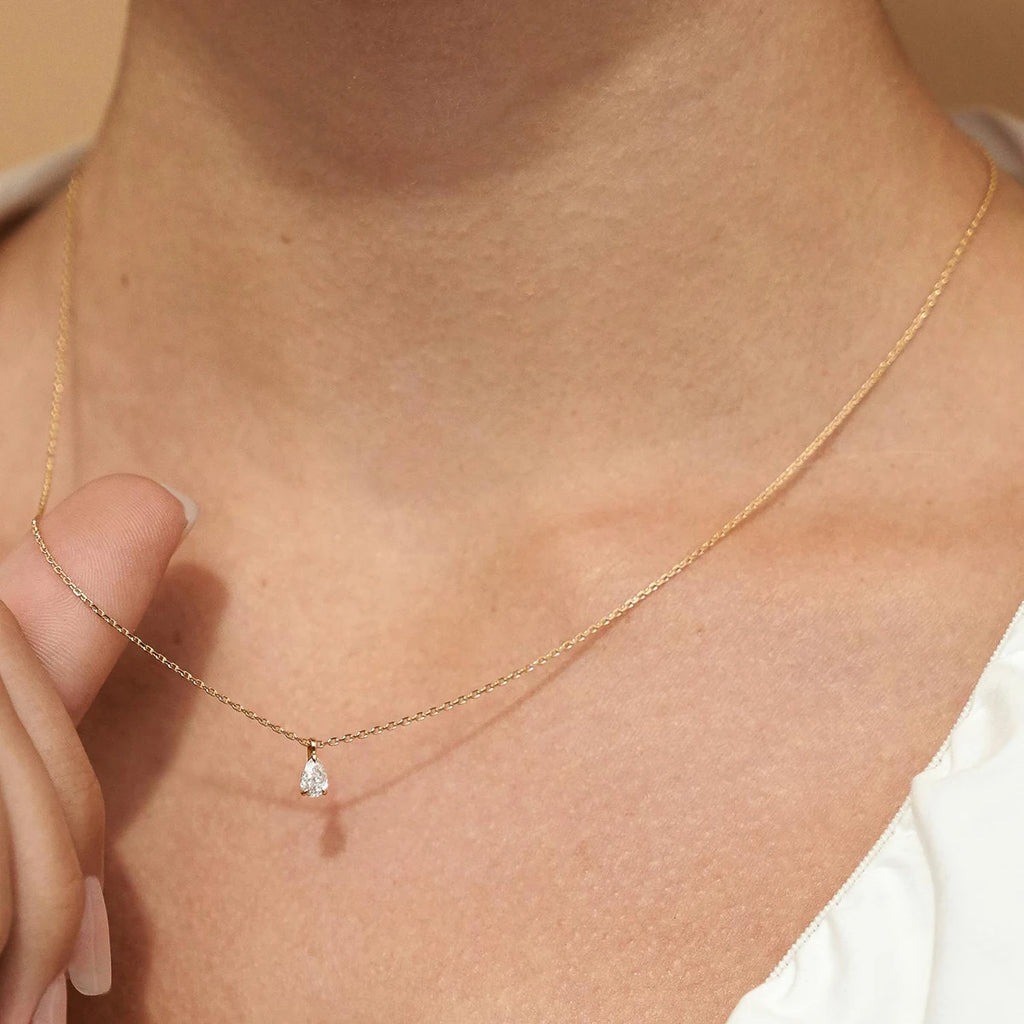 Szjinao Pear Cut 14K Gold Moissanite Necklace – Waterdrop Pendant for Wedding & Party Jewelry