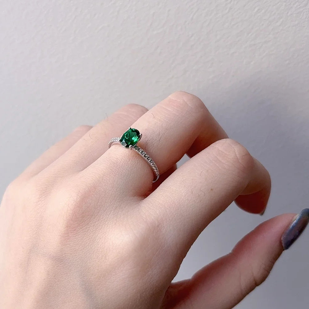 OEVAS 1ct Oval Lab-Grown Colombian Emerald Ring – Moissanite Accents, 925 Sterling Silver