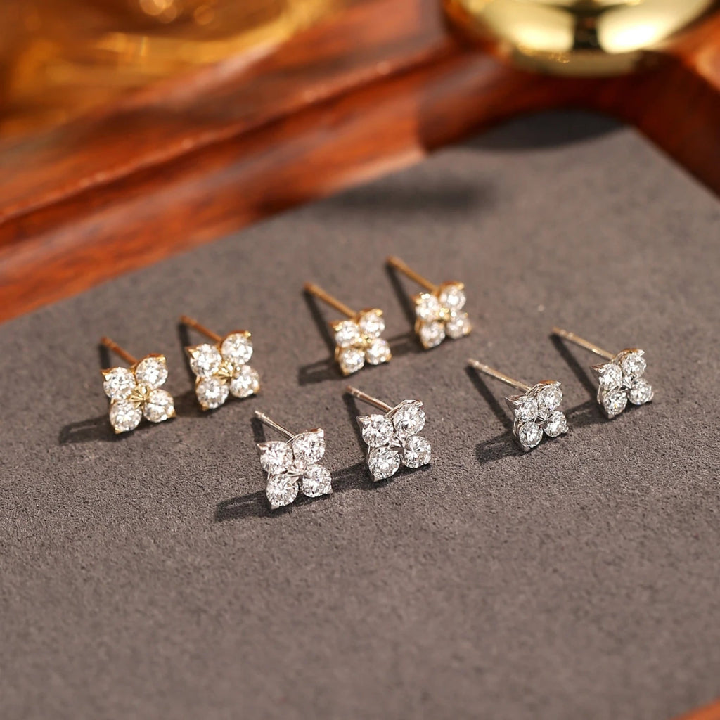 IDORA Diamond Round Cut Lab Grown Diamond Stud Earrings – 14K Gold Setting