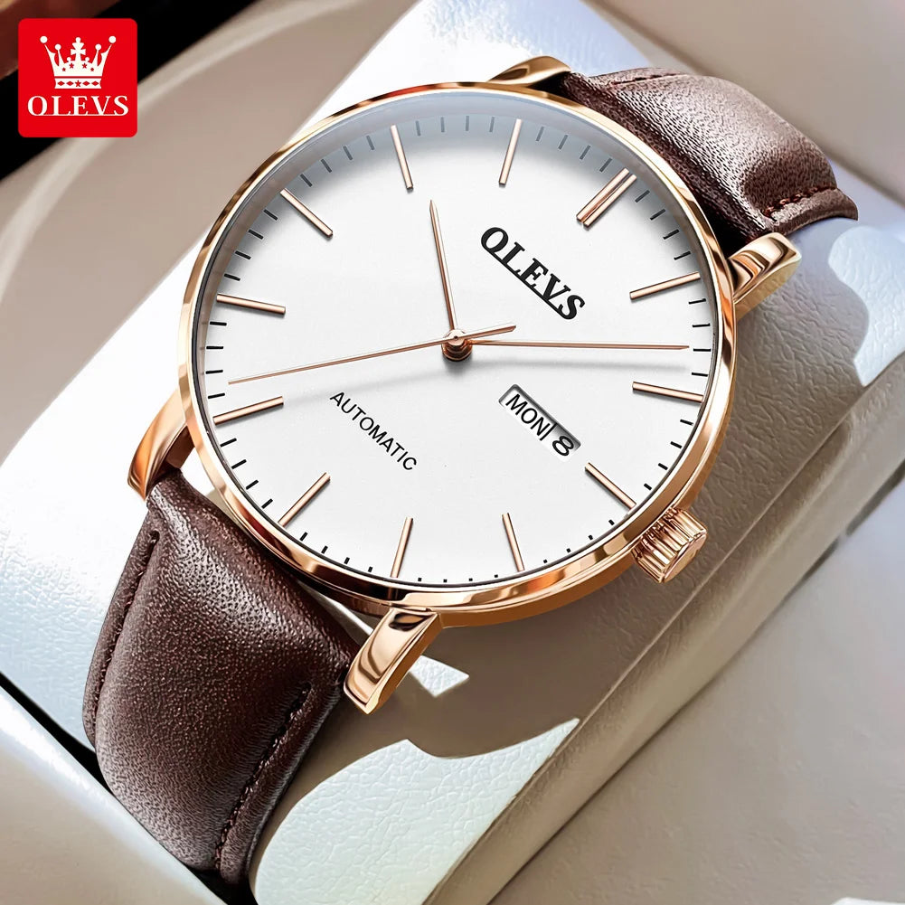 OLEVS Men's Watches Casual Automatic Mechanical Watches for Men Waterproof Day-Date Stainless Steel Bracelet Men for Gifts 5882