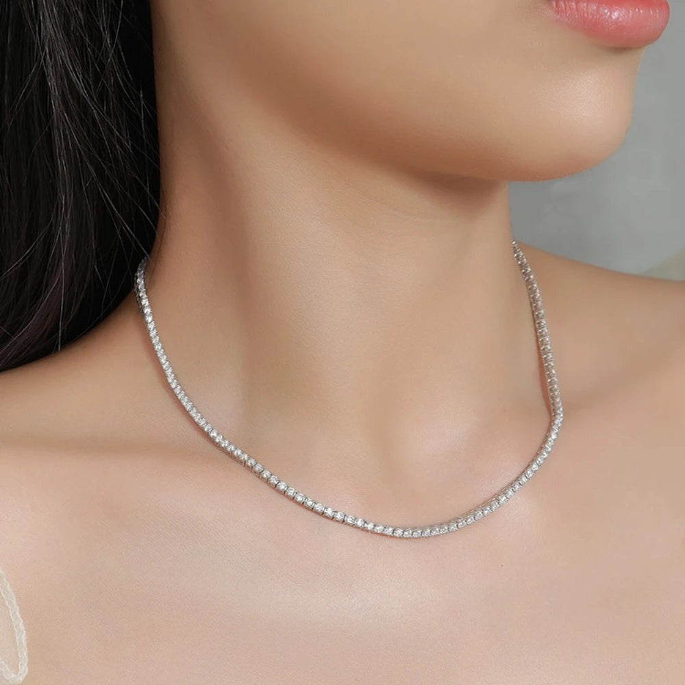 Women’s Moissanite Tennis Necklace Sterling Silver Diamond Cut Choker Jewelry Gift