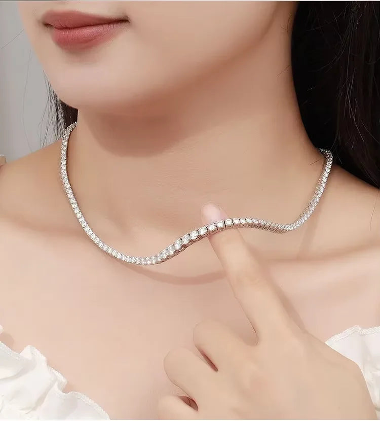 Women’s Moissanite Tennis Necklace Sparkling D Color Sterling Silver Gradient Chain