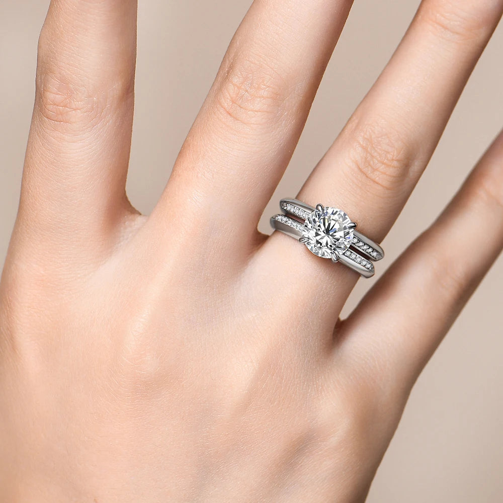 18K Gold Plated 3 Carat Moissanite Engagement Ring 925 Sterling Silver Round Cut Wedding Jewelry