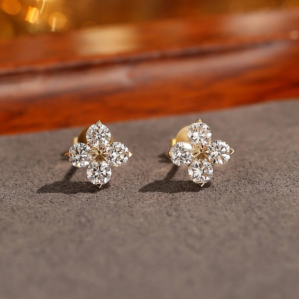 IDORA Diamond Round Cut Lab Grown Diamond Stud Earrings – 14K Gold Setting
