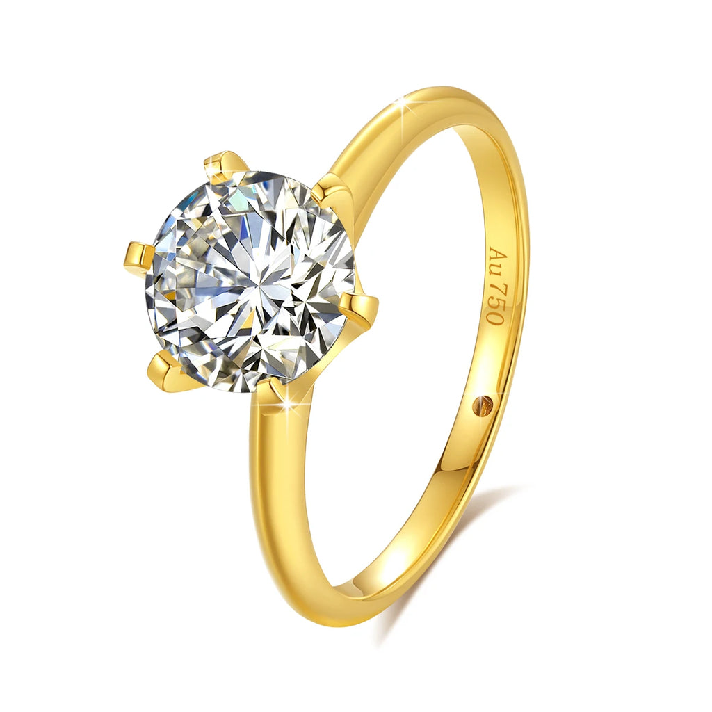 18K Gold Moissanite Engagement Ring Women 1 to 2 Carat Round Cut Diamond Wedding Jewelry