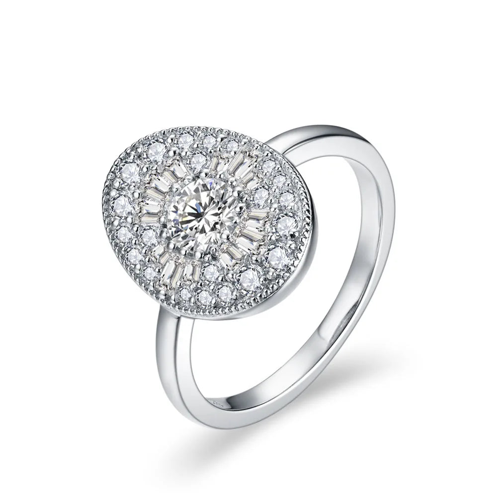 Women’s Round Moissanite Engagement Ring D Color VVS1 925 Sterling Silver White Gold Plated